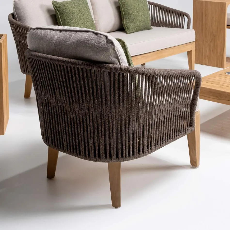 Outdoor Armchair in Teak and Polyethylene Weave - Jhon Viadurini
