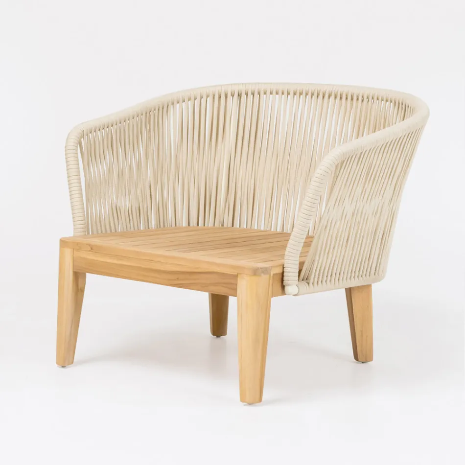 Outdoor Armchair in Teak and Polyethylene Weave - Jhon Viadurini