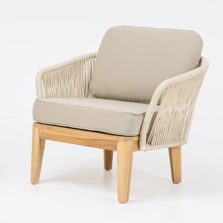 Outdoor Armchair in Teak and Polyethylene Weaving - Jhon Viadurini