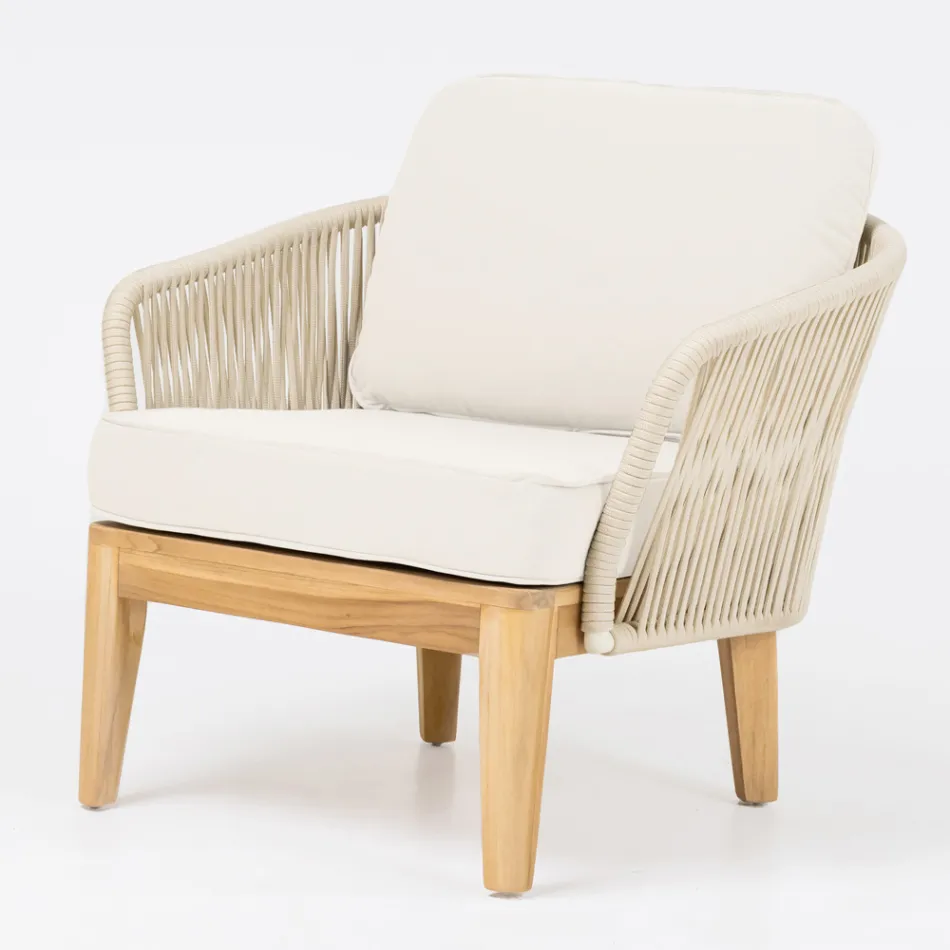 Outdoor Armchair in Teak and Polyethylene Weave - Jhon Viadurini