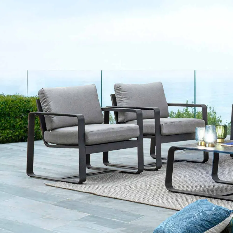Outdoor Armchair in Fabric and Aluminum Anthracite Finish, 2 Pieces - Deria Viadurini