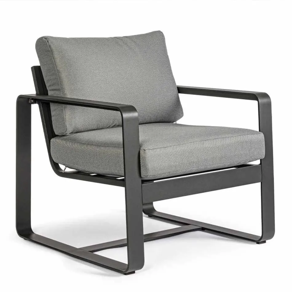 Outdoor Armchair in Fabric and Aluminum Anthracite Finish, 2 Pieces - Deria Viadurini