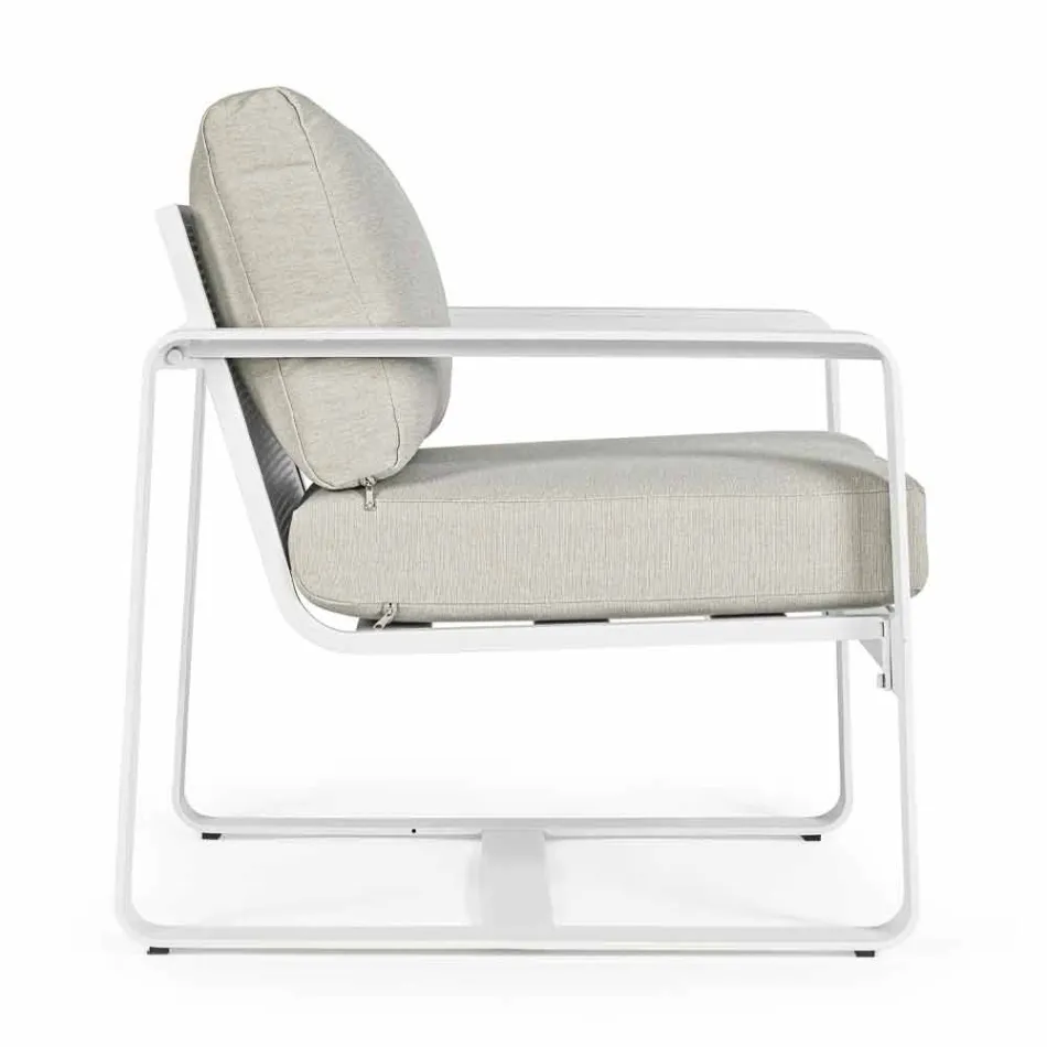 Outdoor Armchair in Fabric and White Painted Aluminum, 2 Pieces - Marianna Viadurini