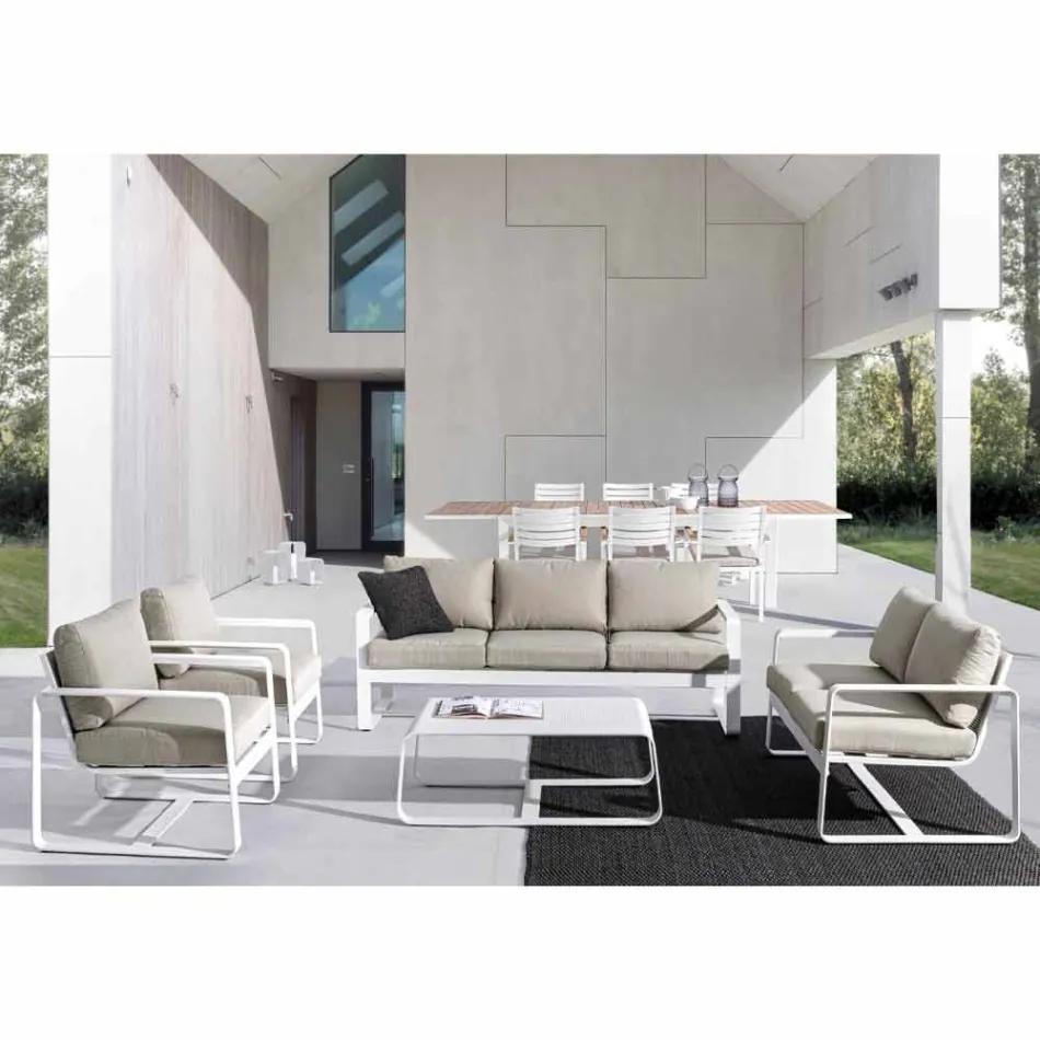 Outdoor Armchair in Fabric and White Painted Aluminum, 2 Pieces - Marianna Viadurini