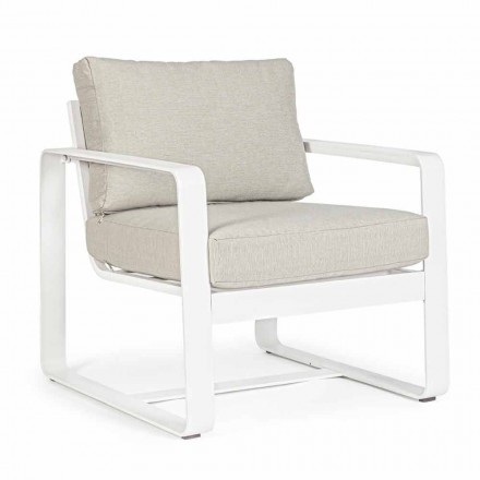 Outdoor Armchair in Fabric and White Painted Aluminum, 2 Pieces - Marianna Viadurini