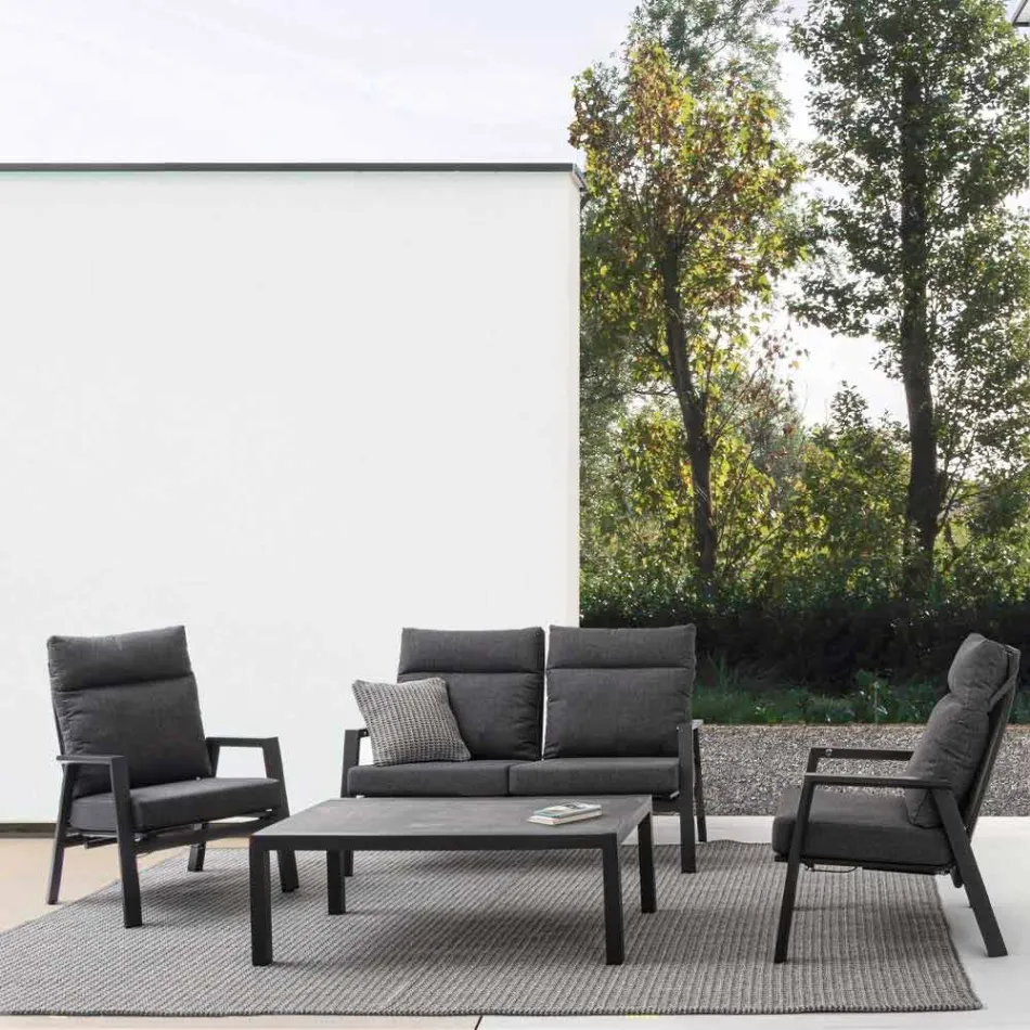 Reclining Outdoor Armchair in Fabric and Aluminum, 2 Pieces - Nathy Viadurini