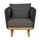 Garden Armchair with Teak Base and Rope Backrest, Homemotion - Chantall Viadurini