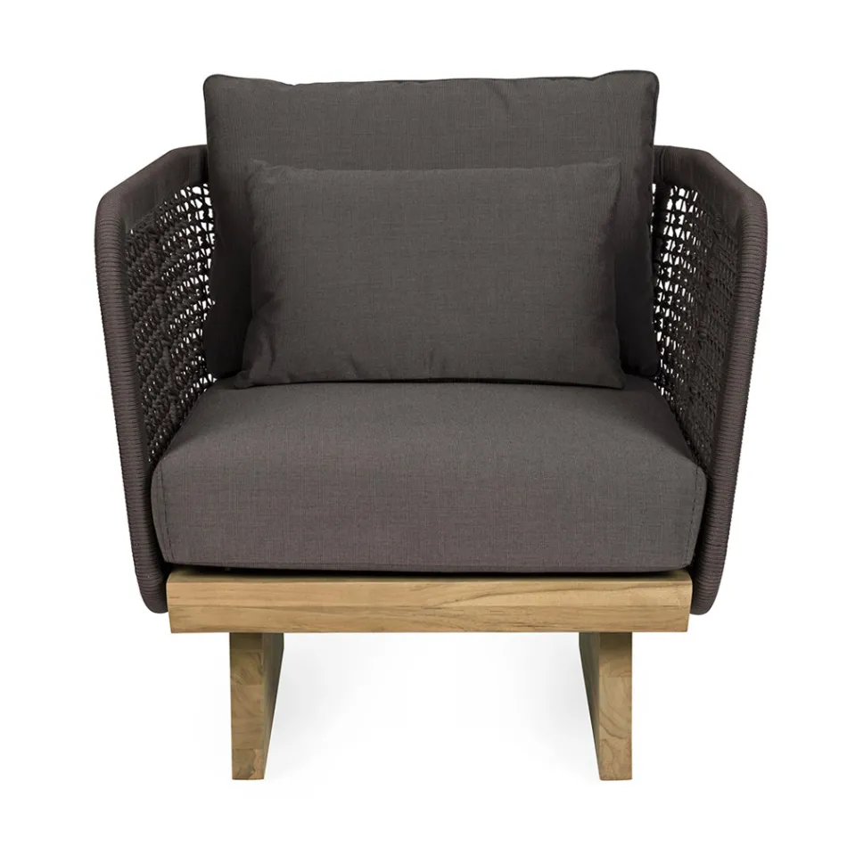 Garden Armchair with Teak Base and Rope Backrest, Homemotion - Chantall Viadurini