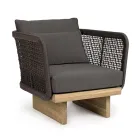 Garden Armchair with Teak Base and Rope Backrest, Homemotion - Chantall Viadurini