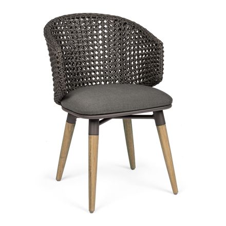 Garden Armchair with Teak Legs and Fabric Seat, Homemotion - Chantall Viadurini