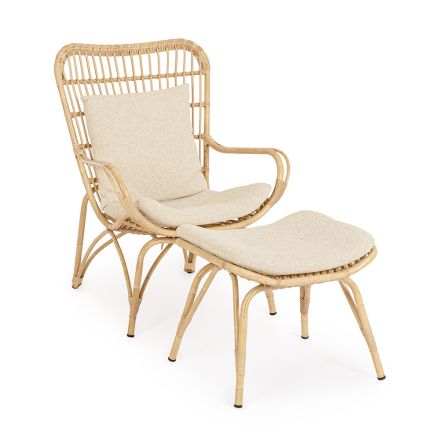 Garden Armchair with Footrest and Synthetic Fiber Weaving - Matter Viadurini