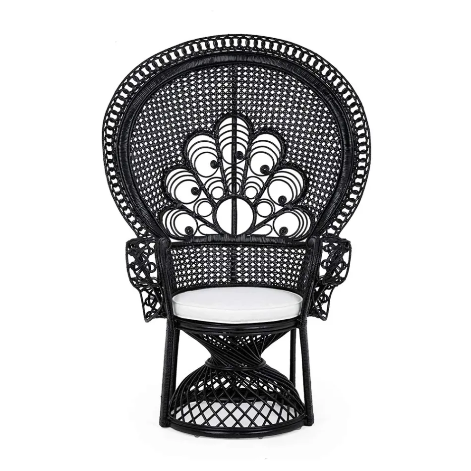 Luxury Design Outdoor Garden Armchair in Black Rattan - Serafino Viadurini