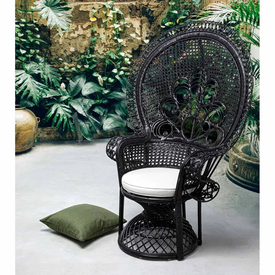 Luxury Design Outdoor Garden Armchair in Black Rattan - Serafino Viadurini