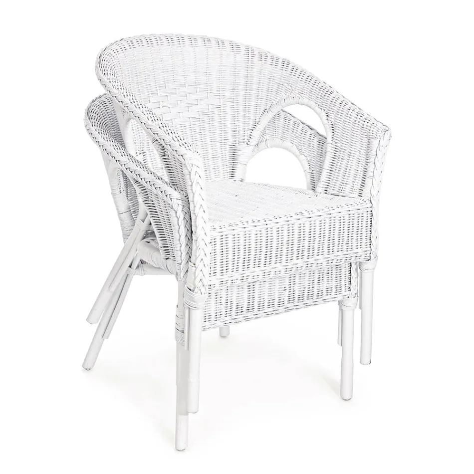 Stackable Design Garden Armchair in White, Blue or Green Rattan - Favolizia Viadurini