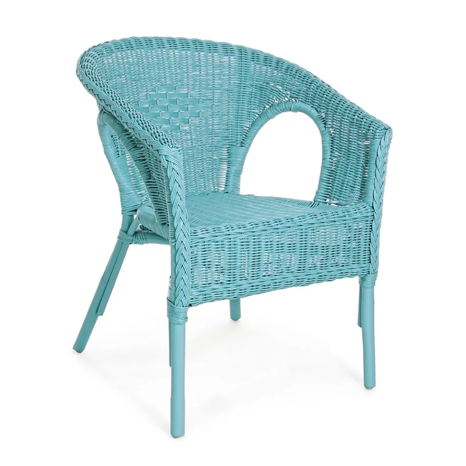 Stackable Design Garden Armchair in White, Blue or Green Rattan - Favolizia Viadurini