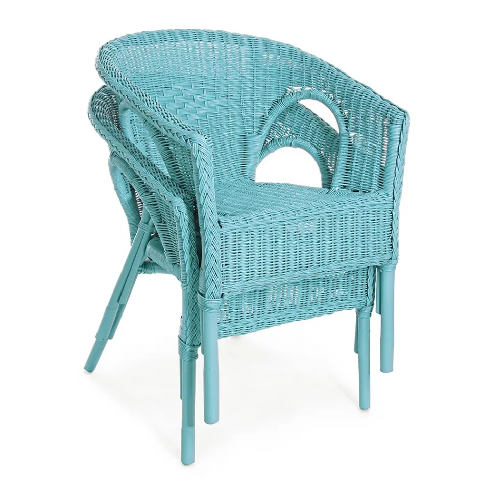 Stackable Design Garden Armchair in White, Blue or Green Rattan - Favolizia Viadurini