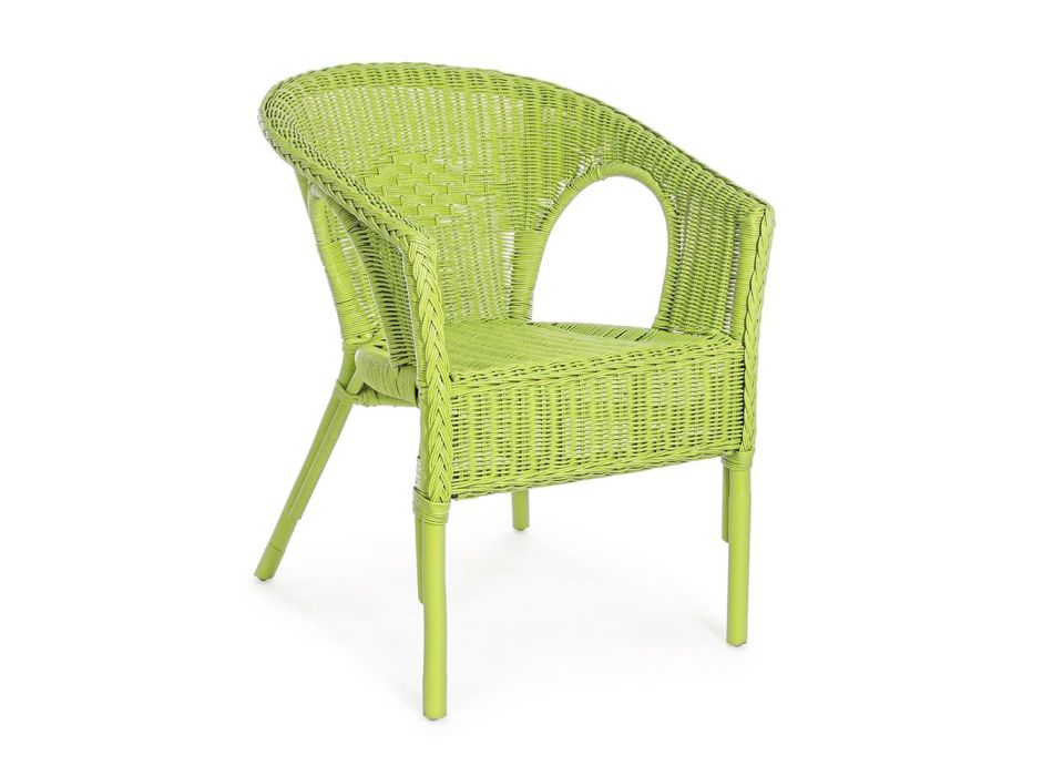 Stackable Design Garden Armchair in White, Blue or Green Rattan - Favolizia Viadurini