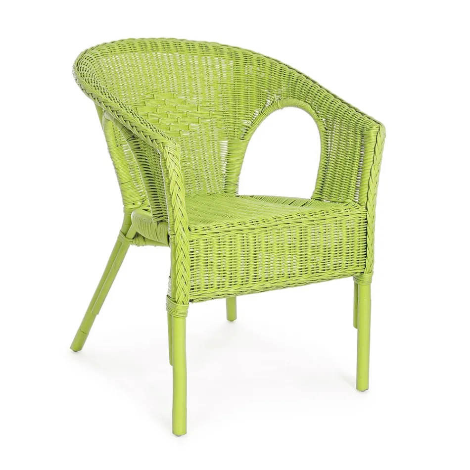 Stackable Design Garden Armchair in White, Blue or Green Rattan - Favolizia Viadurini