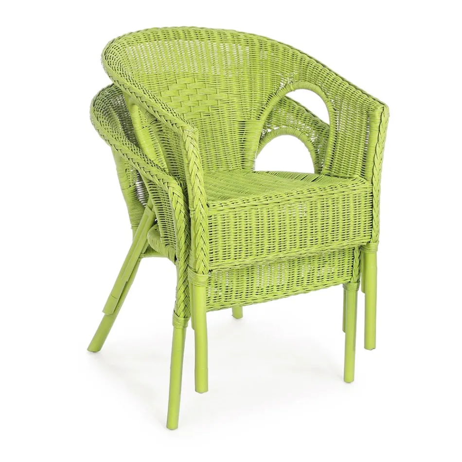Stackable Design Garden Armchair in White, Blue or Green Rattan - Favolizia Viadurini