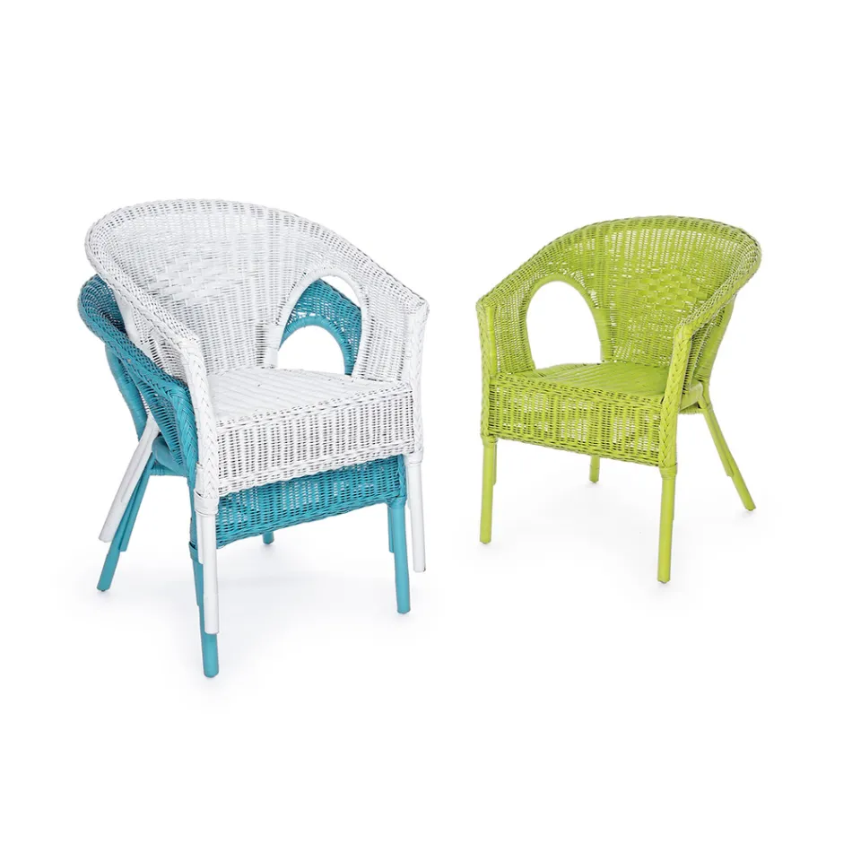 Stackable Design Garden Armchair in White, Blue or Green Rattan - Favolizia Viadurini
