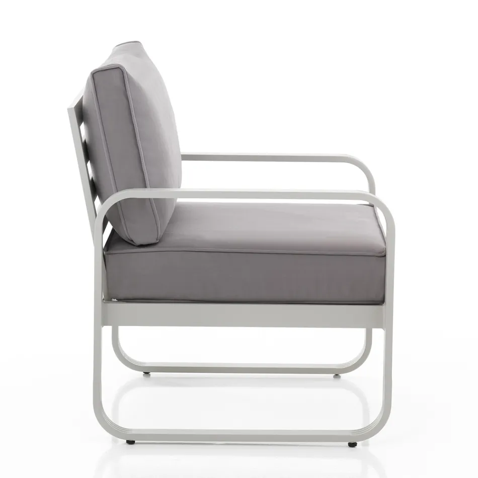 Garden Armchair in Matt Ivory White Aluminum and Gray Cushions - Avoir Viadurini
