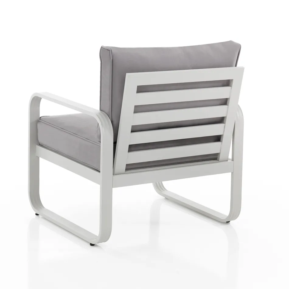 Garden Armchair in Matt Ivory White Aluminum and Gray Cushions - Avoir Viadurini