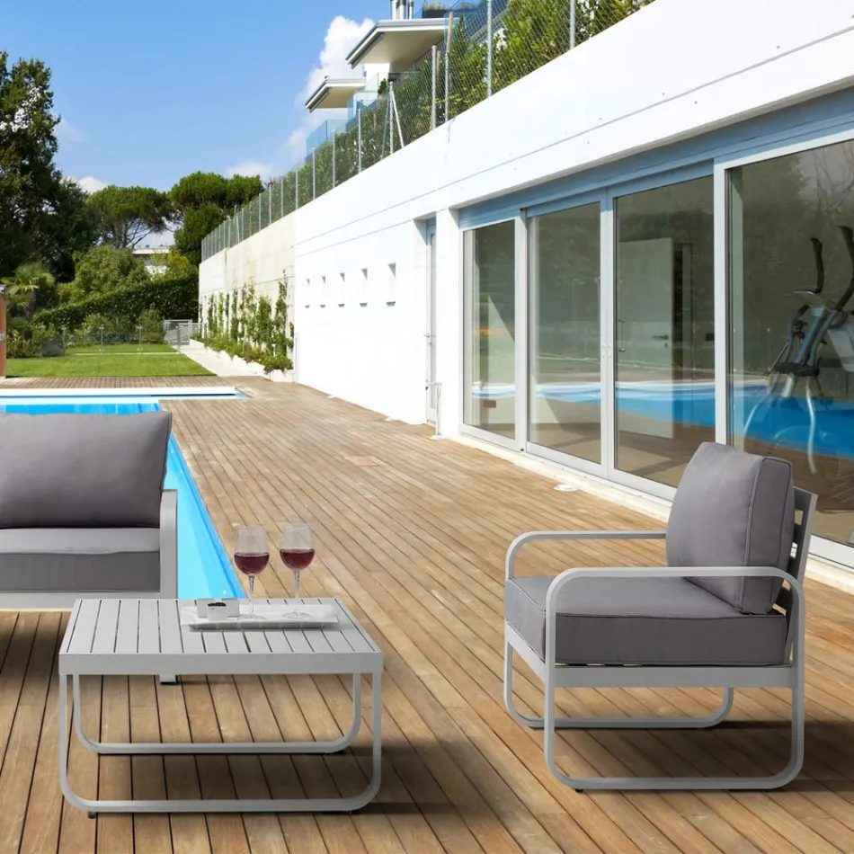 Garden Armchair in Matt Ivory White Aluminum and Gray Cushions - Avoir Viadurini