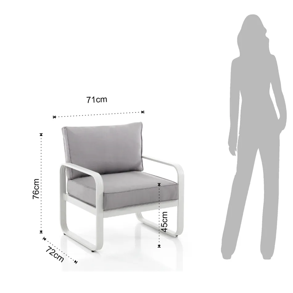 Garden Armchair in Matt Ivory White Aluminum and Gray Cushions - Avoir Viadurini