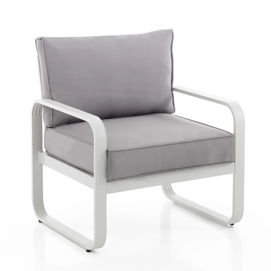 Garden Armchair in Matt Ivory White Aluminum and Gray Cushions - Avoir Viadurini