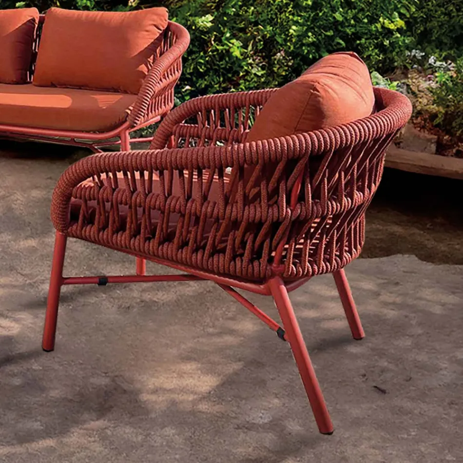 Garden Chair in Aluminum, Rope and Marsala or White Fabric - Brise Viadurini