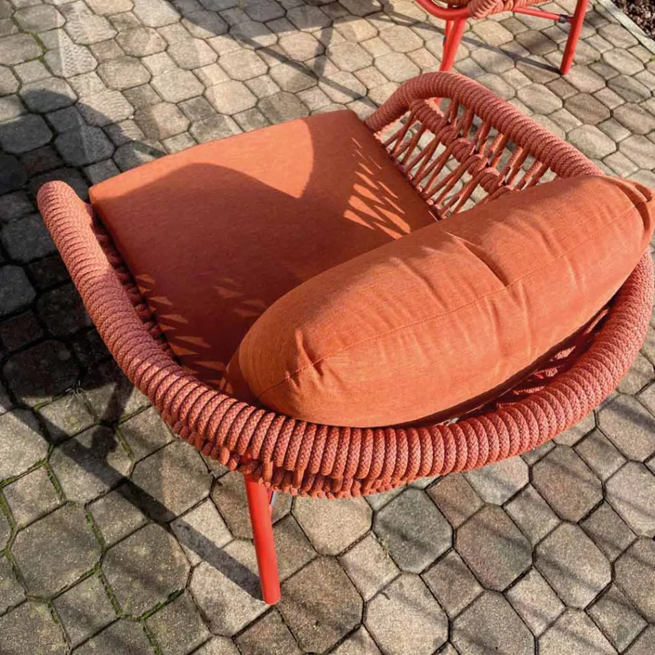 Garden Chair in Aluminum, Rope and Marsala or White Fabric - Brise Viadurini