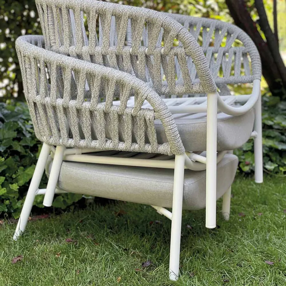 Garden Chair in Aluminum, Rope and Marsala or White Fabric - Brise Viadurini