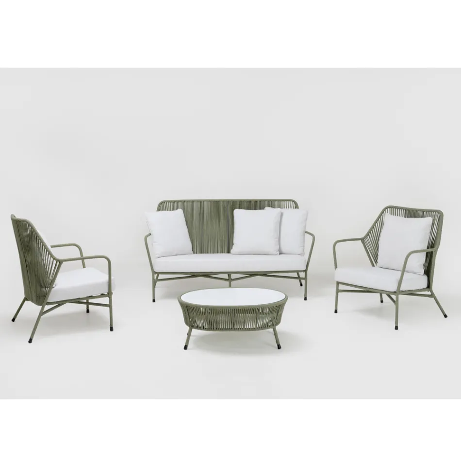 Garden Armchair in Aluminum and Rope Weaving - Asteria Viadurini