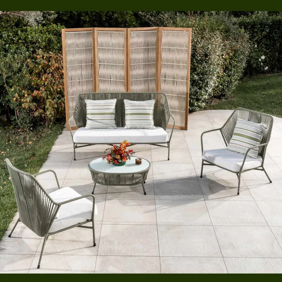 Garden Armchair in Aluminum and Rope Weaving - Asteria Viadurini