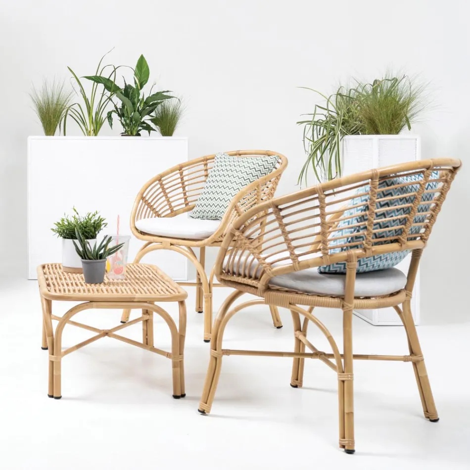 Garden Armchair in Aluminum and Polyrattan Weaving and Cushion - Ellide Viadurini