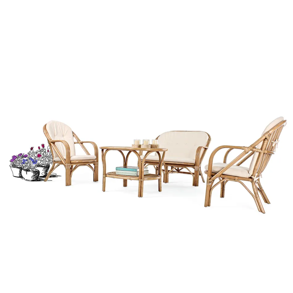 Garden Armchair in Natural Rattan with Removable Cushion - Maurizia Viadurini