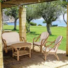 Garden Armchair in Natural Rattan with Removable Cushion - Maurizia Viadurini