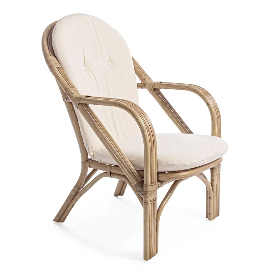 Garden Armchair in Natural Rattan with Removable Cushion - Maurizia Viadurini