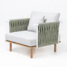 Teak Garden Armchair, Rope Weaving and Cushions - Bellatrix Viadurini