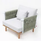 Teak Garden Armchair, Rope Weaving and Cushions - Bellatrix Viadurini