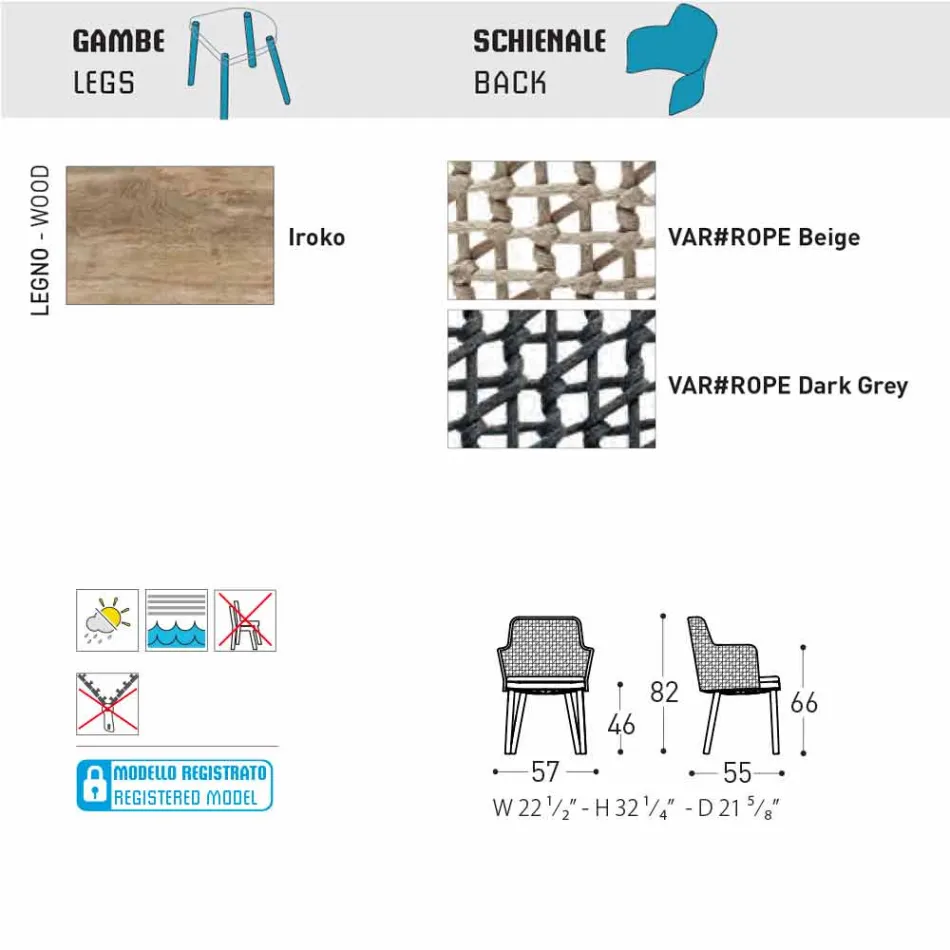 Modern Varaschin Emma garden armchair in solid iroko wood Viadurini