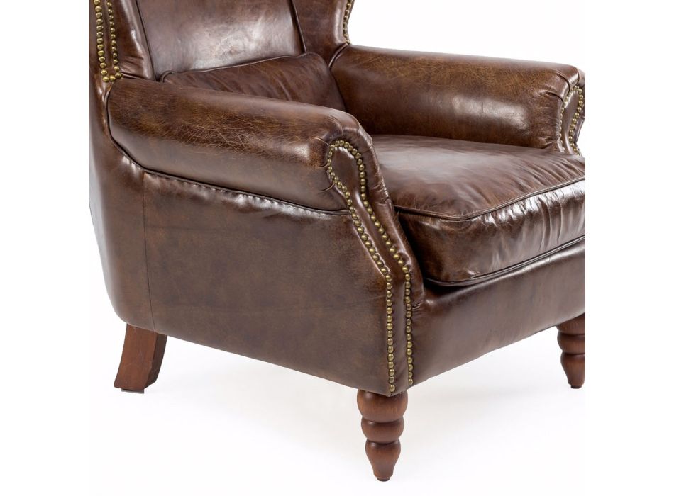 Indoor Armchair Completely in Vintage Leather Aged Effect - Stamp Viadurini