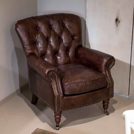 Indoor Armchair Entirely Made in Aged Effect Vintage Leather - Stamp Viadurini