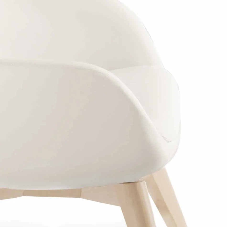 Living Room Armchair with Footrest in Leather and Wood Made in Italy - Butterfly Viadurini