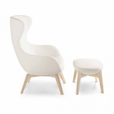 Living Room Armchair with Footrest in Leather and Wood Made in Italy - Butterfly Viadurini