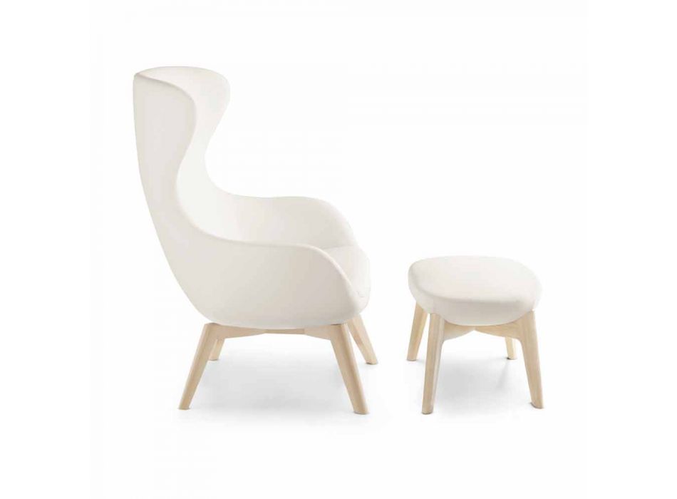 Living Room Armchair with Footrest in Leather and Wood Made in Italy - Butterfly Viadurini