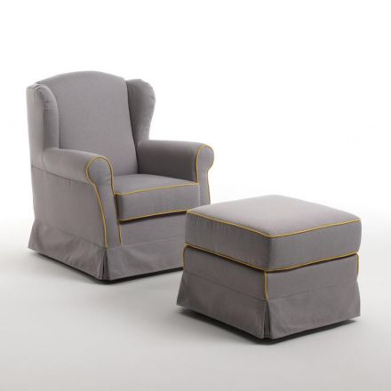 Living Room Armchair with Pouf in Ash Fabric Made in Italy - Ottavia Viadurini