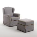 Living Room Armchair with Pouf in Ash Fabric Made in Italy - Ottavia