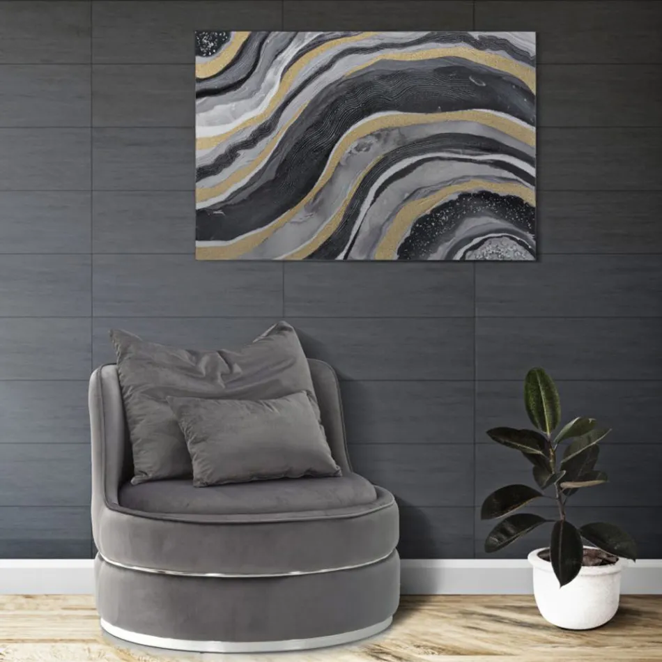 Upholstered and Upholstered Living Room Armchair in Fabric with Decorations - Patch Viadurini