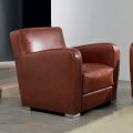 Living Room Armchair in Wood, Leather and Metal Made in Italy - Burlesco